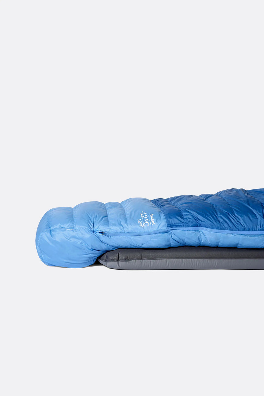 Rab Women's Ascent Down Sleeping Bag (-18°C/0F) in Dark BlueBird/BlueBird - Packed Side