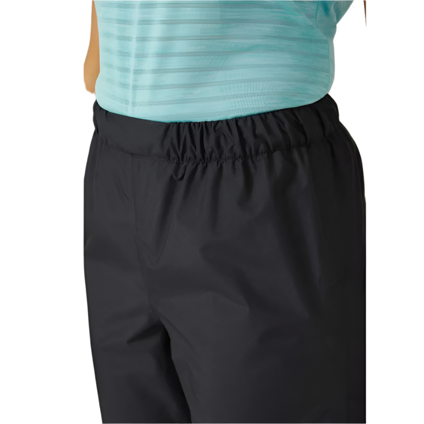 Rab Women's Downpour Eco Waterproof Full Zip Pants in Black - waistband detail, worn