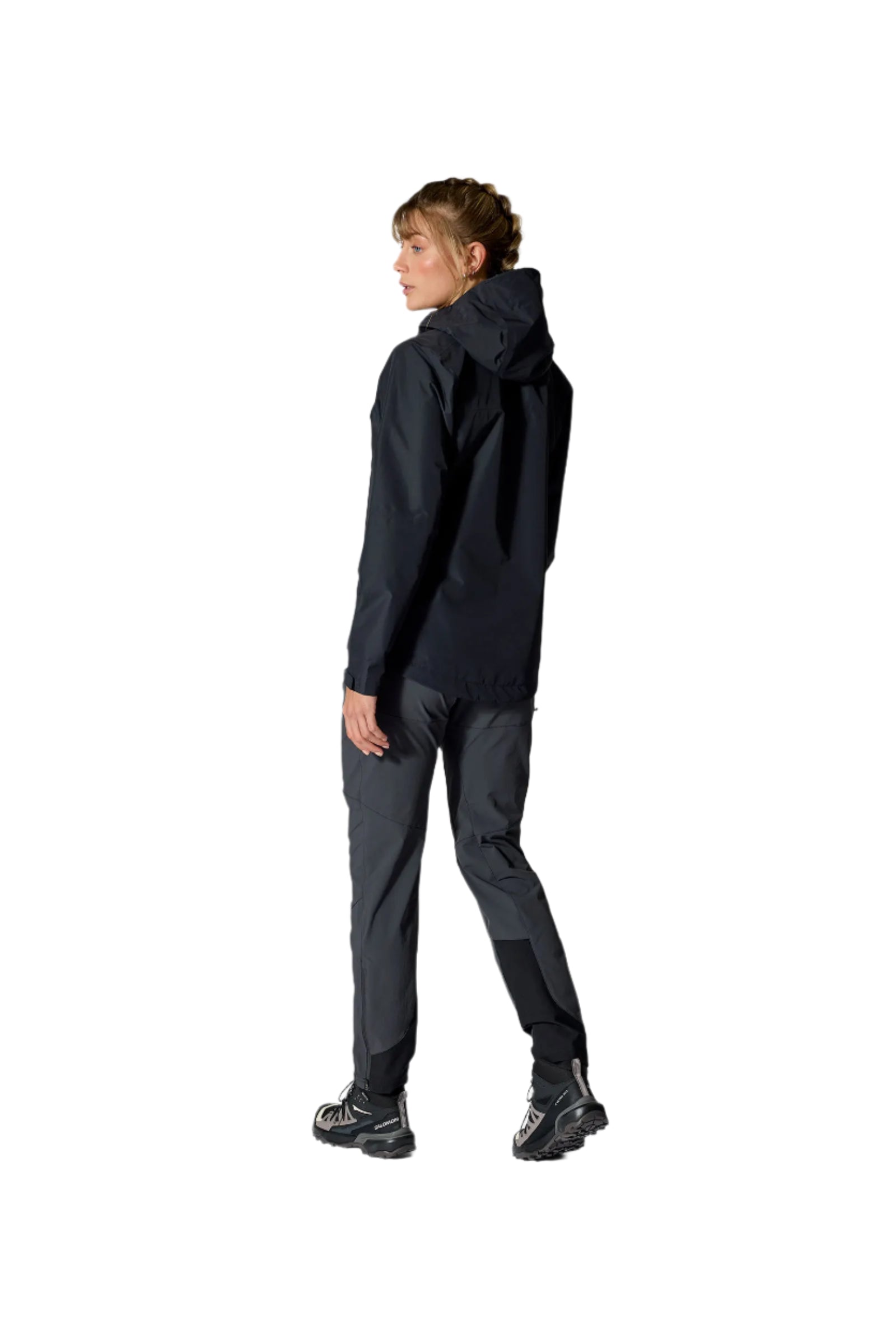 Rab Women's Downpour Waterproof Jacket in Black - worn, walking, side