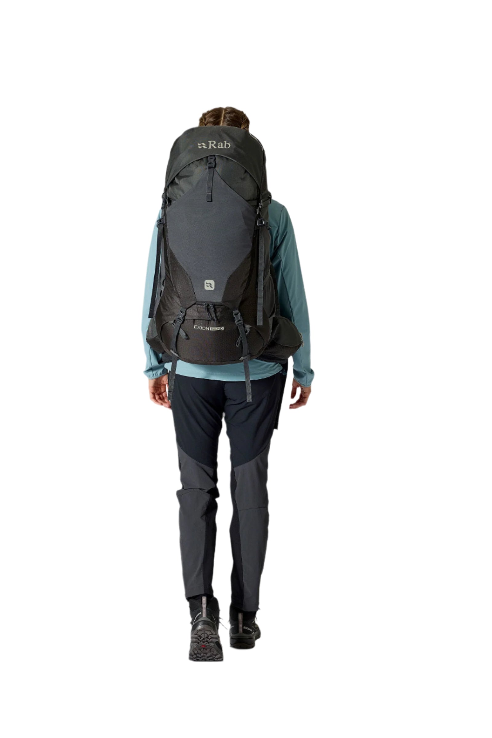 Rab Women's Exion ND65L Hiking Pack in Anthracite/Graphene - On Model Full Length Back