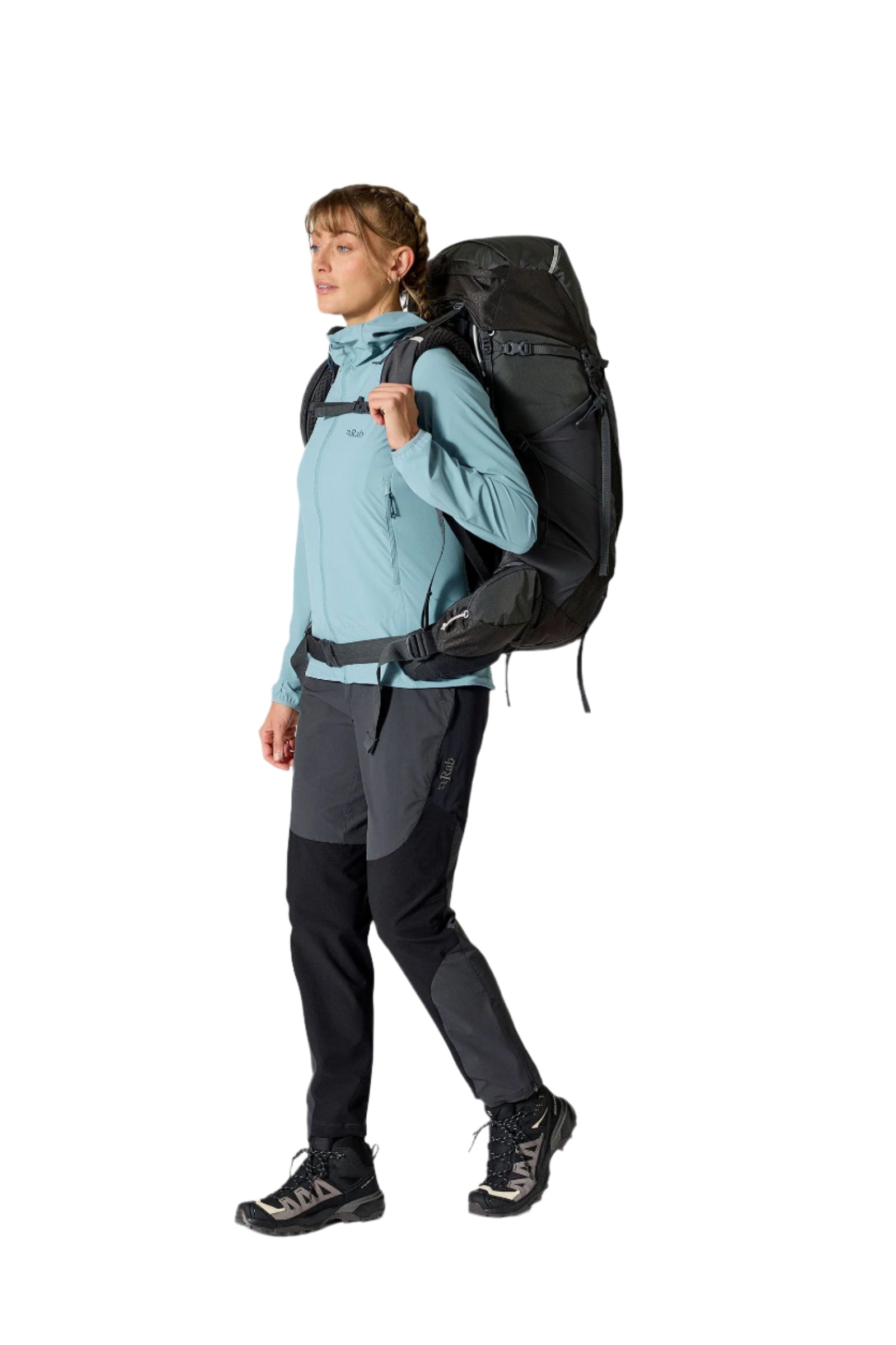 Rab Women's Exion ND65L Hiking Pack in Anthracite/Graphene - On Model Full Length Front