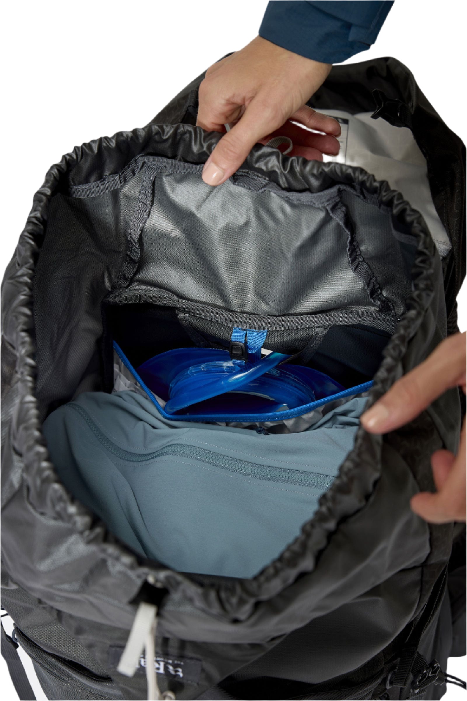 Rab Women's Exion ND65L Hiking Pack in Anthracite/Graphene - Rain Cover Detail