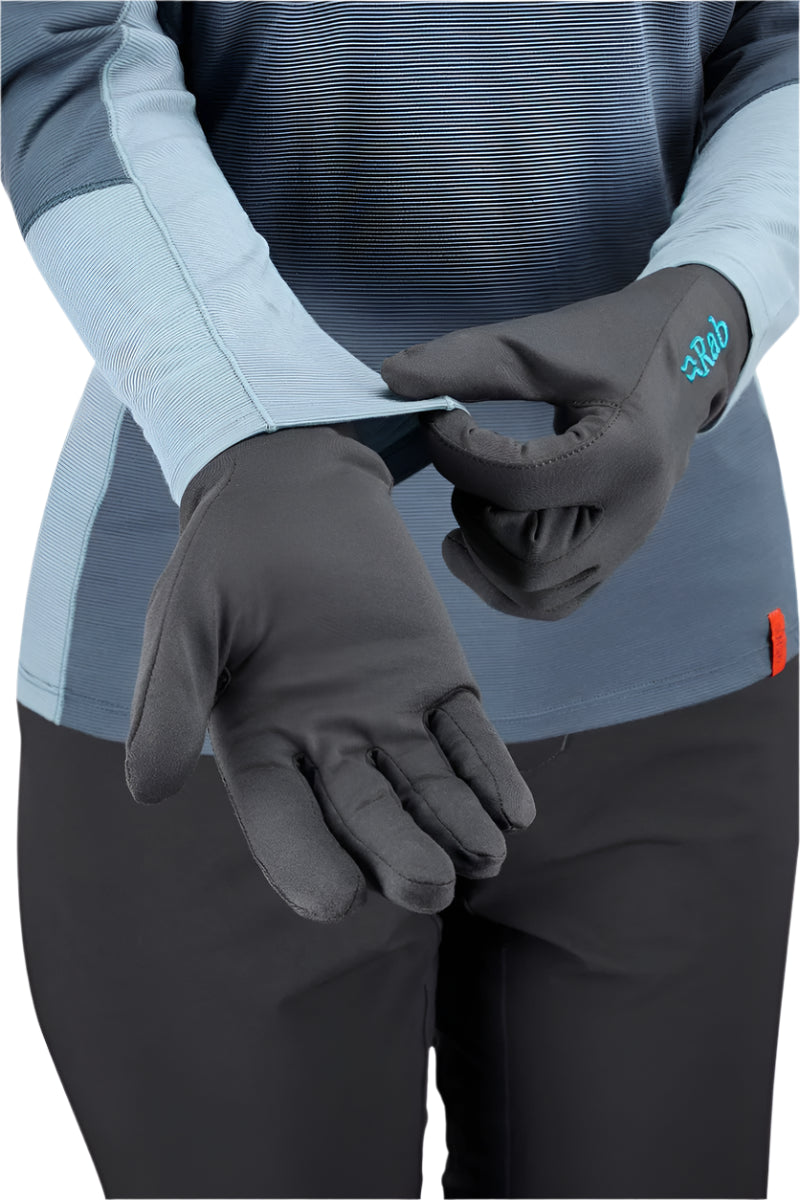Rab Women's Flux Liner Gloves in Beluga - Worn Wrist Detail