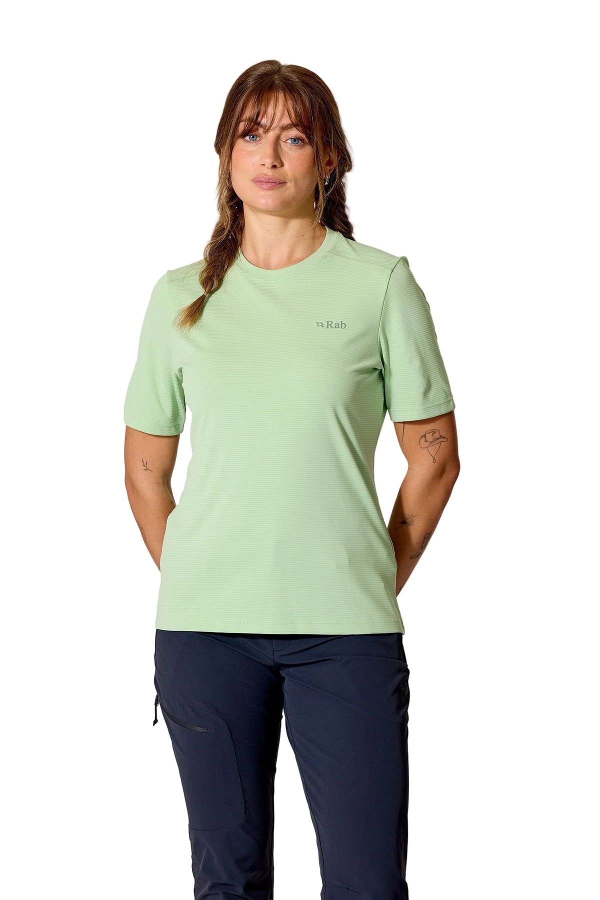 Rab Women's Force Cirque Tee in Fig Green - worn