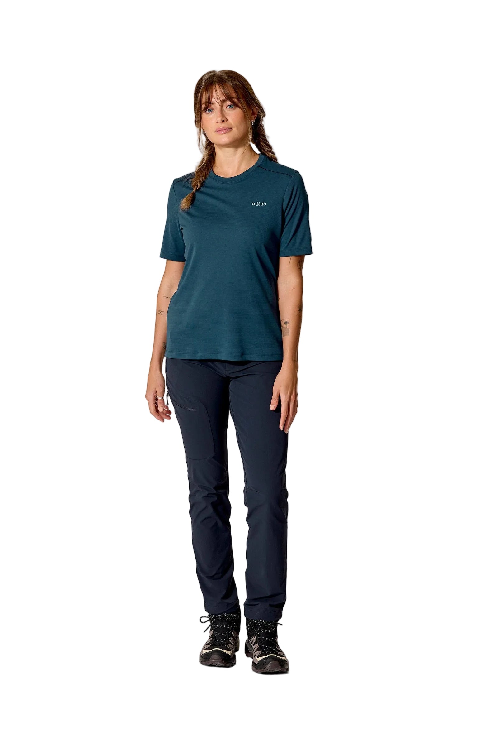 Rab Women's Force Cirque Tee in Tempest Blue - worn