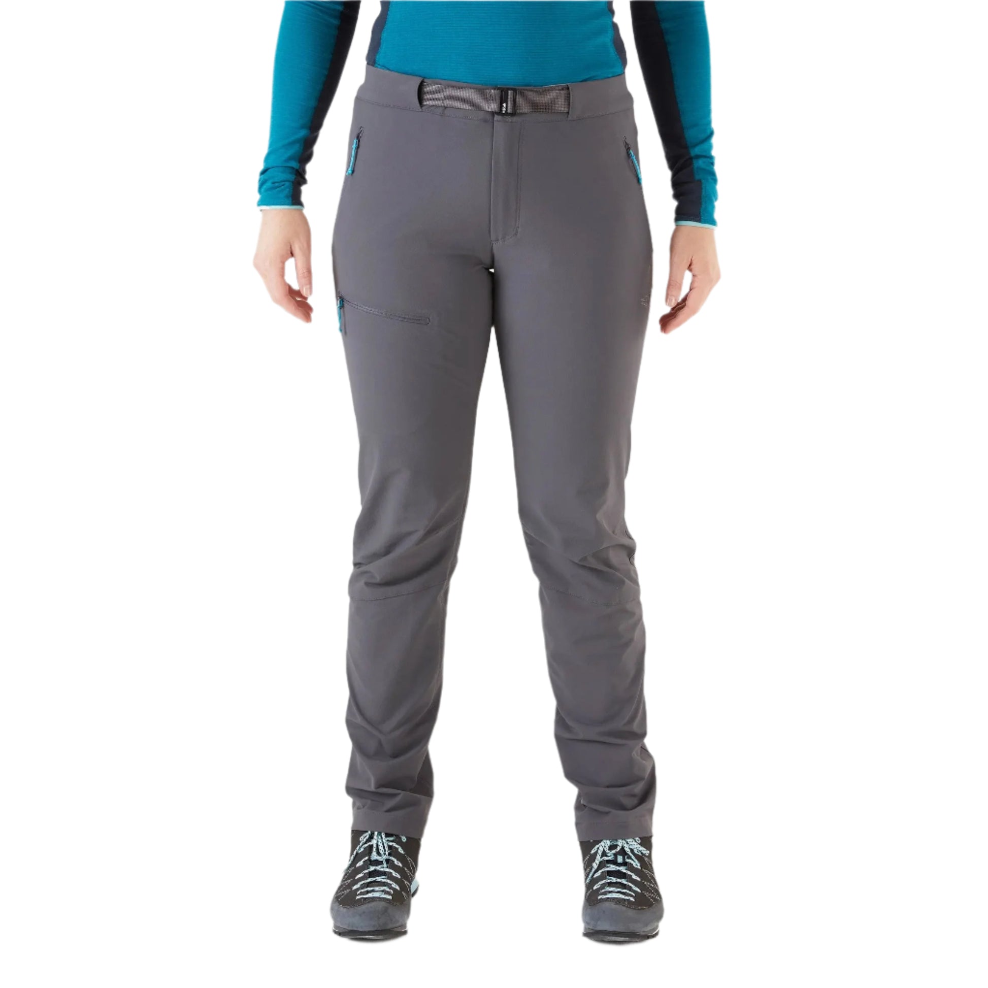 Rab Women's Incline AS Softshell Pants in Graphene - Worn, Front