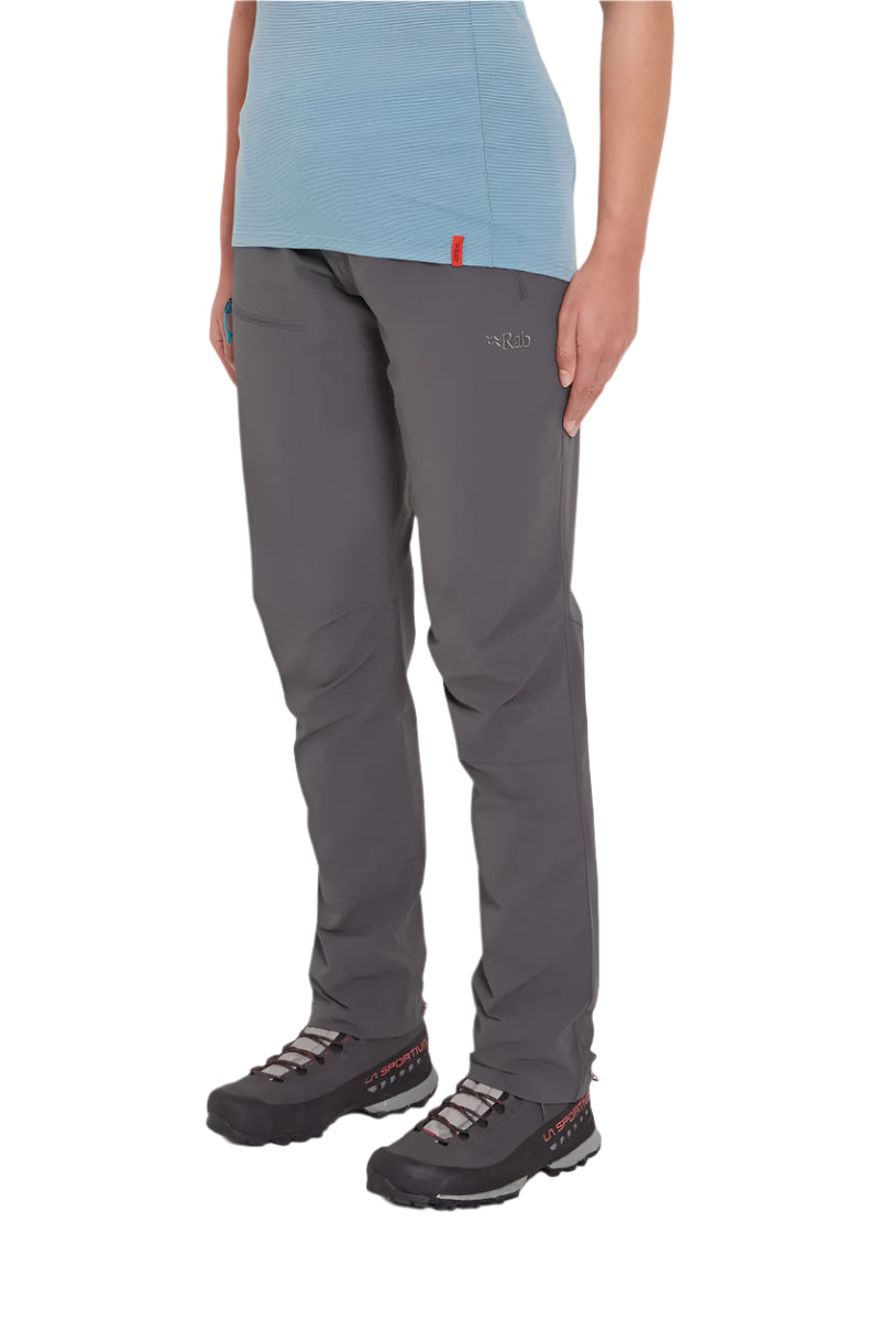 Rab Women's Incline AS Softshell Pants in Graphene - Worn, Front