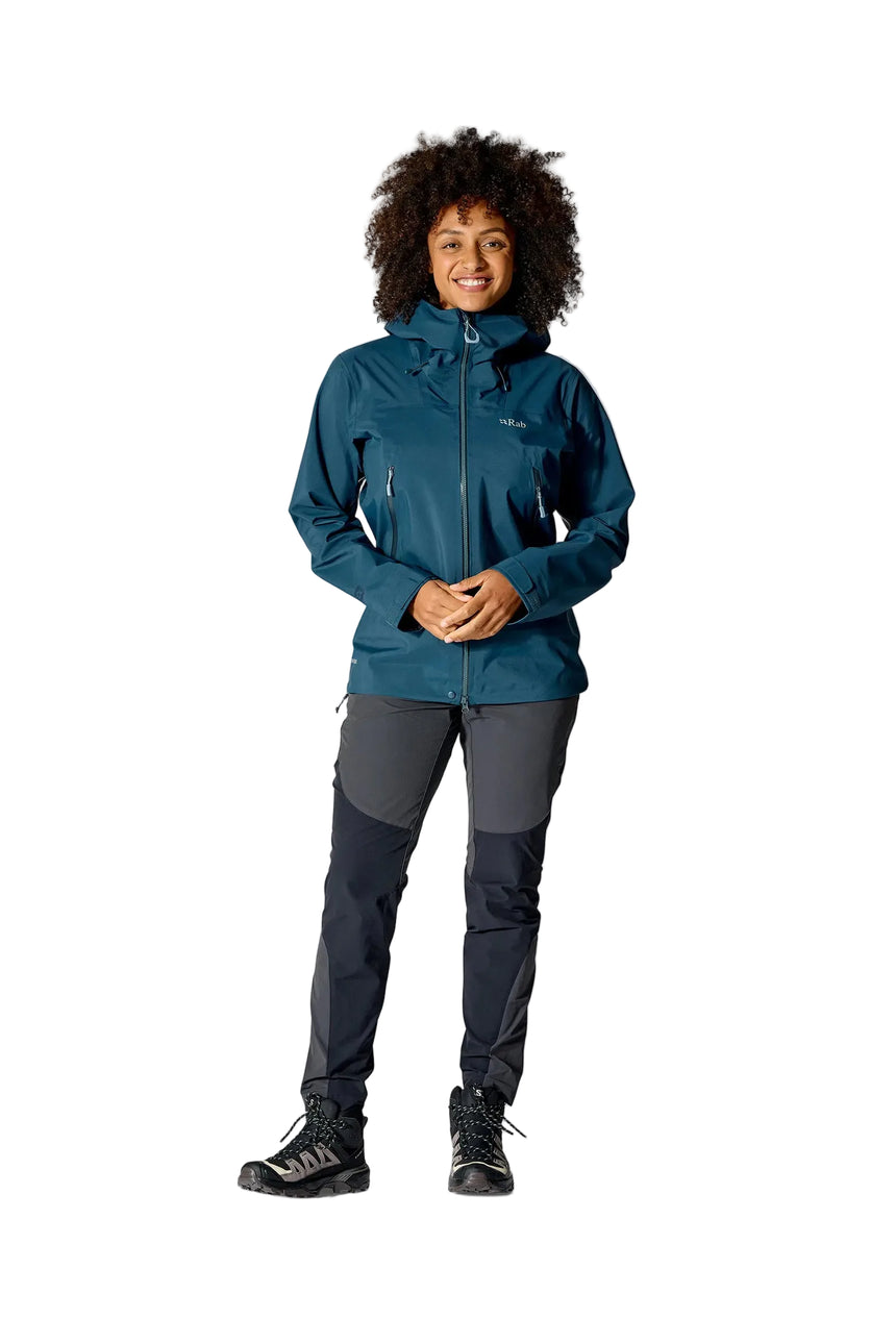 Rab Women's Kangri GORE-TEX Jacket in Tempest Blue (Reference) - Front Worn Full Length