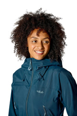 Rab Women's Kangri GORE-TEX Jacket in Tempest Blue (Reference) - Front Worn Upper Body