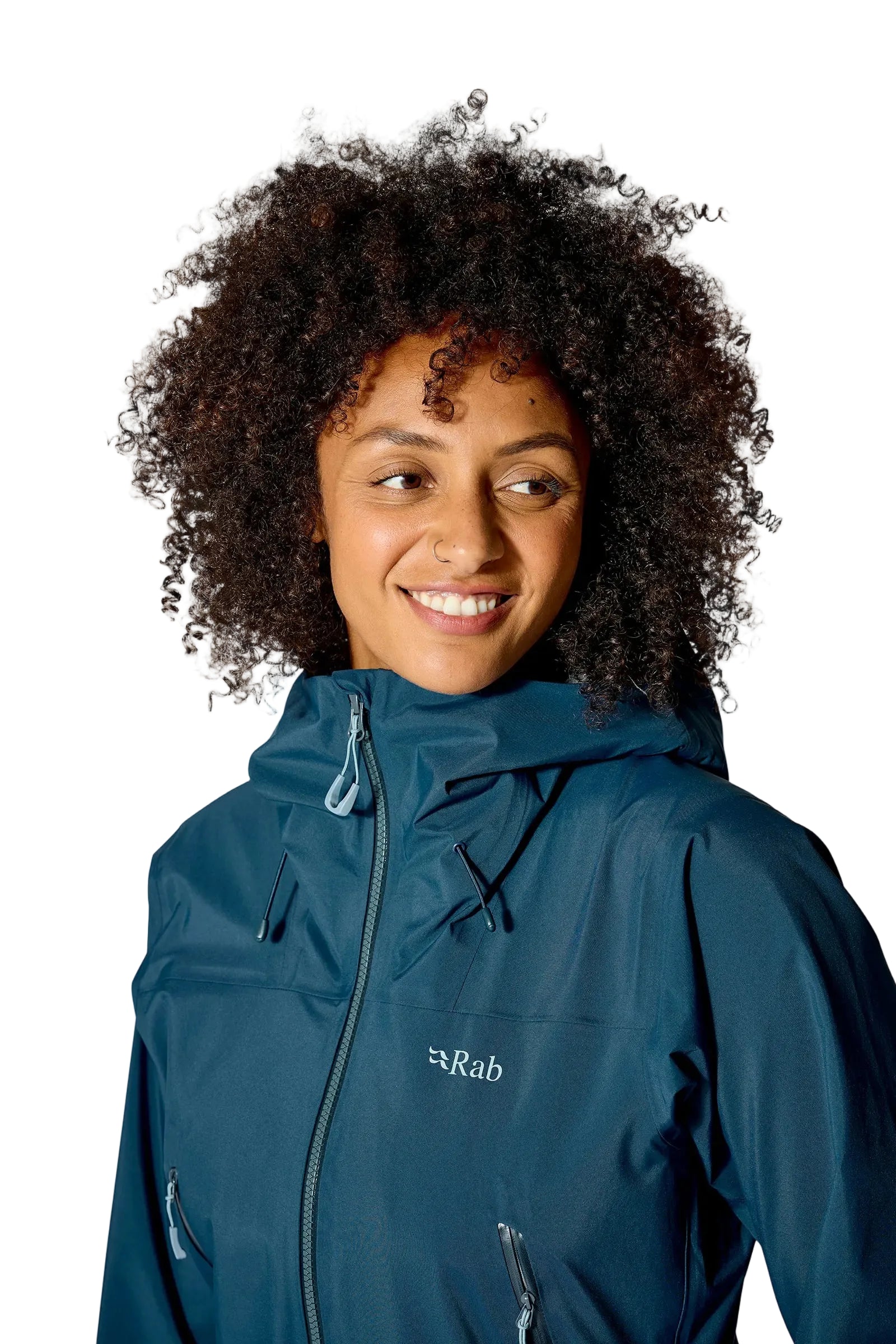 Rab Women's Kangri GORE-TEX Jacket in Tempest Blue (Reference) - Front Worn Upper Body