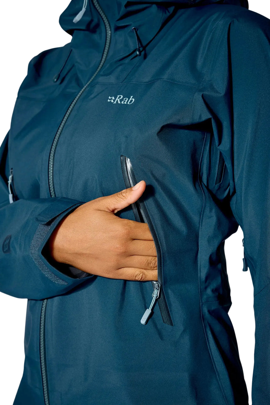 Rab Women's Kangri GORE-TEX Jacket in Tempest Blue (Reference) - Hand Pocket Detail