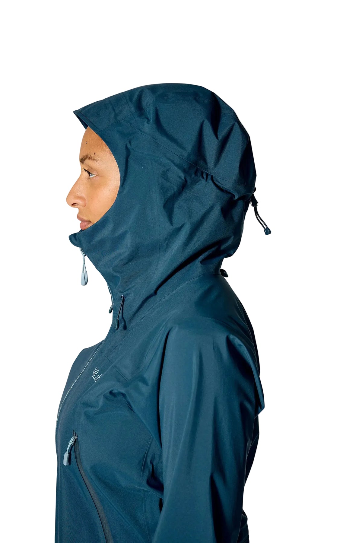Rab Women's Kangri GORE-TEX Jacket in Tempest Blue - Hood Profile Detail