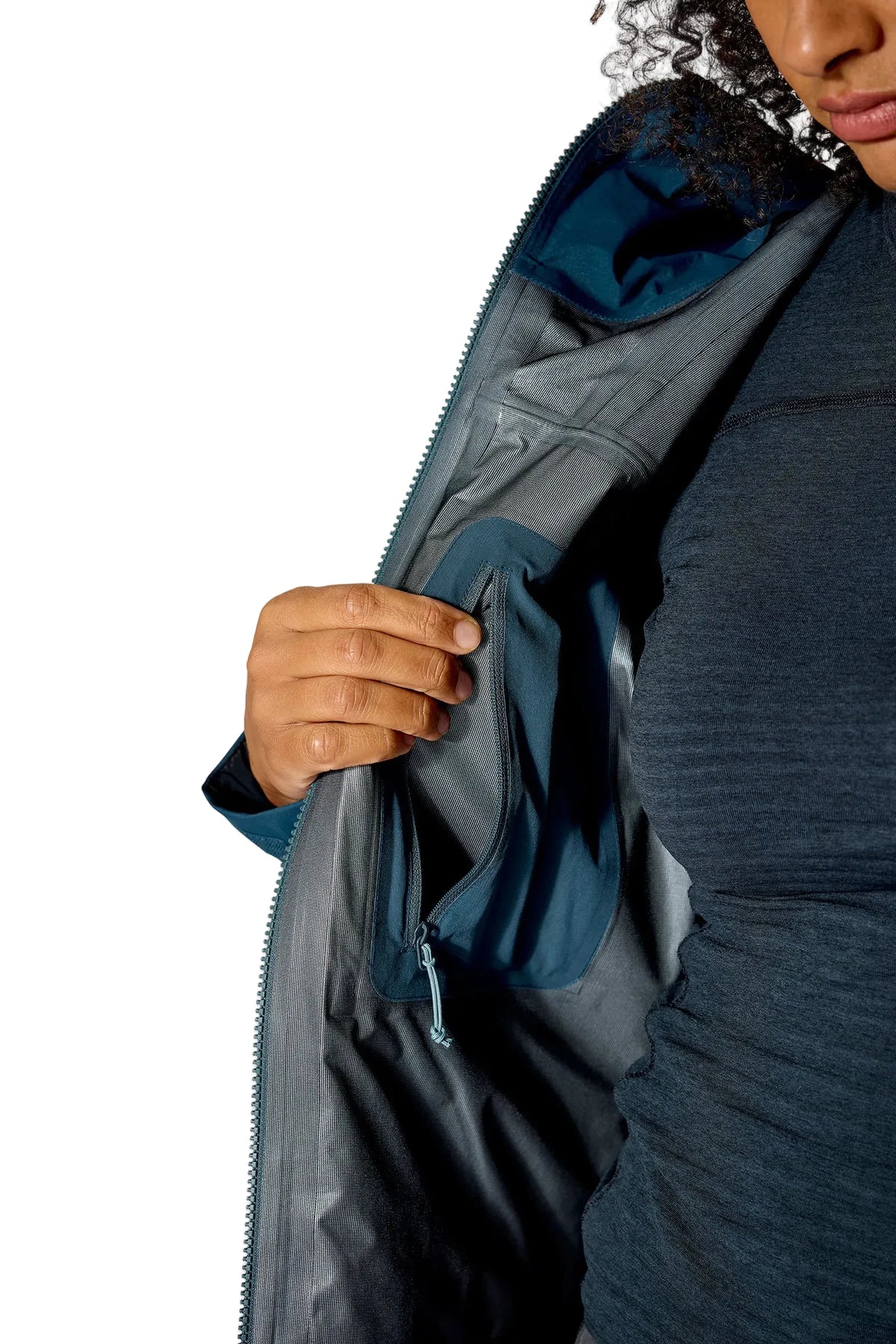 Rab Women's Kangri GORE-TEX Jacket in Tempest Blue - Internal Liner Detail