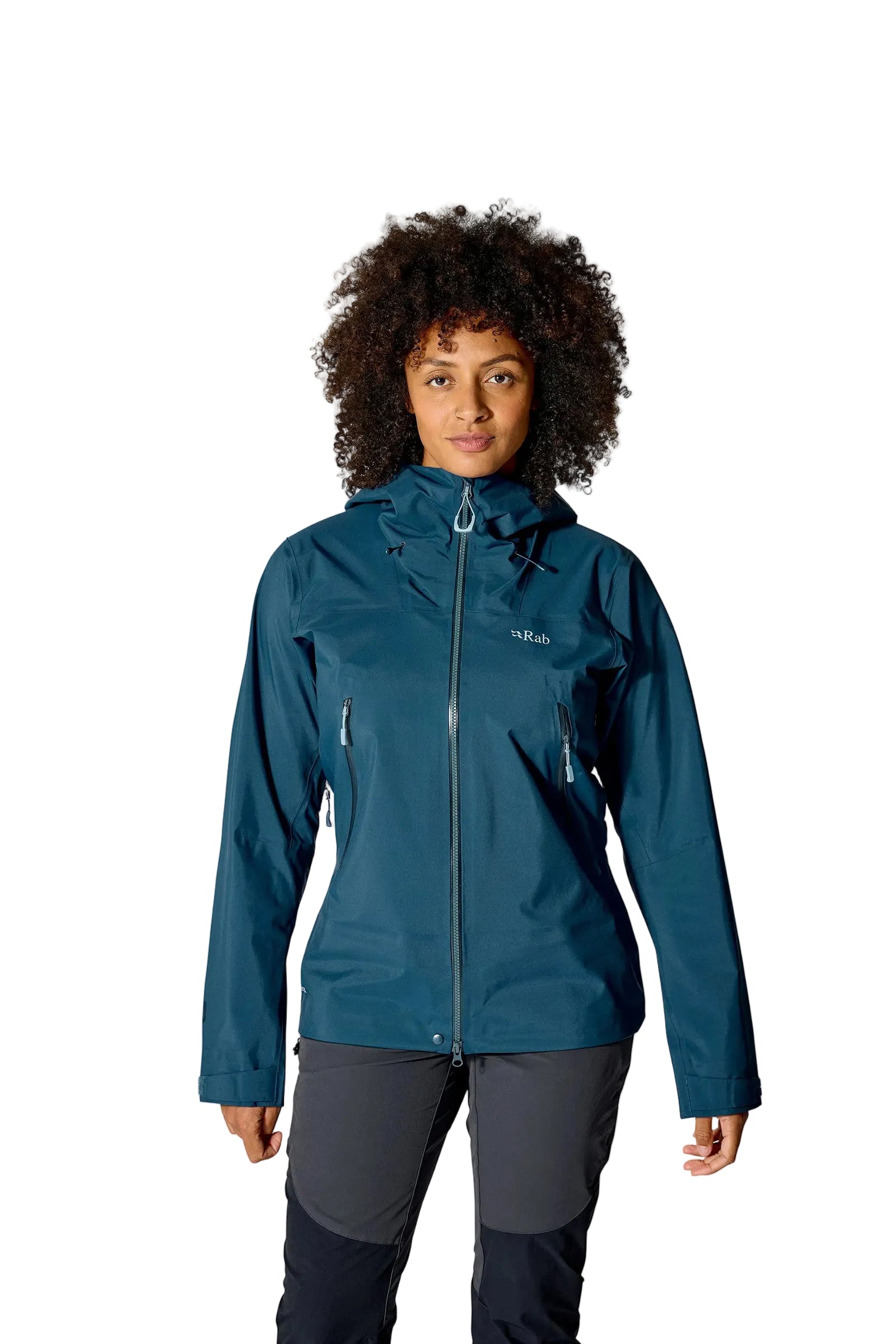 Rab Women's Kangri GORE-TEX Jacket in Tempest Blue (Reference) - Portrait Worn