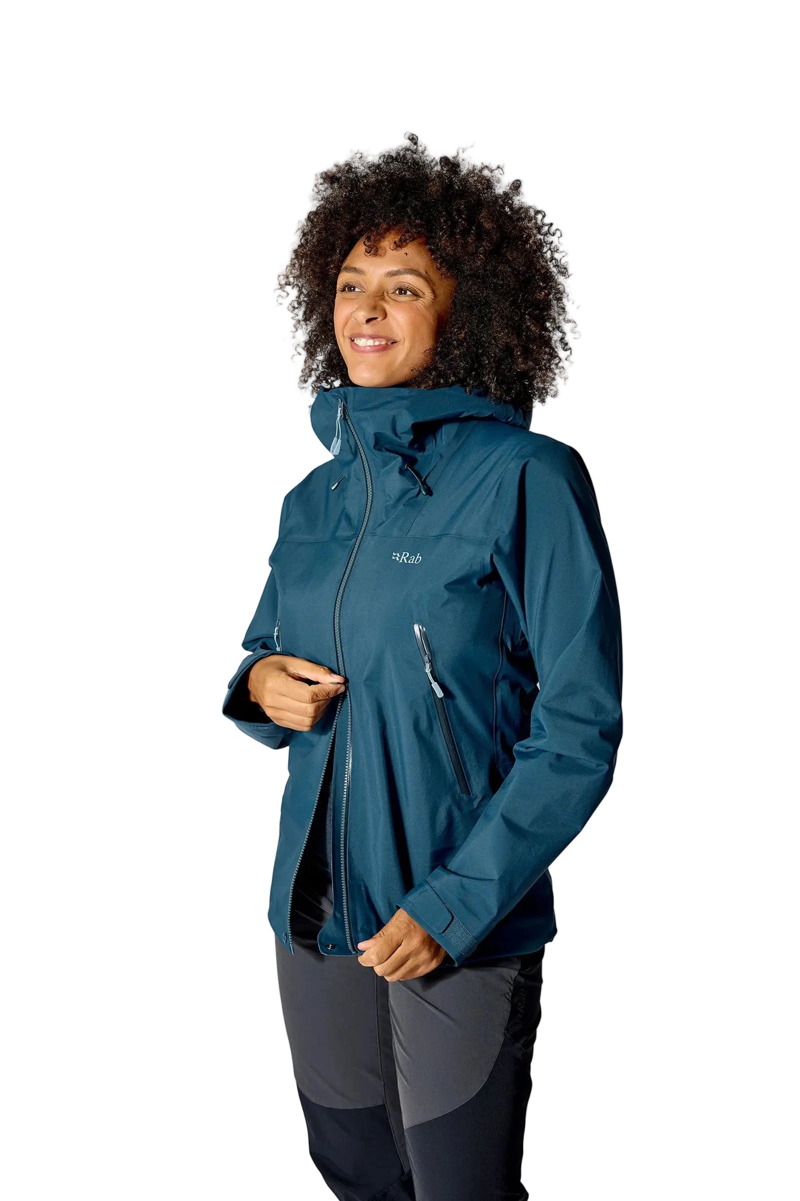 Rab Women's Kangri GORE-TEX Jacket in Tempest Blue (Reference) - Side Worn