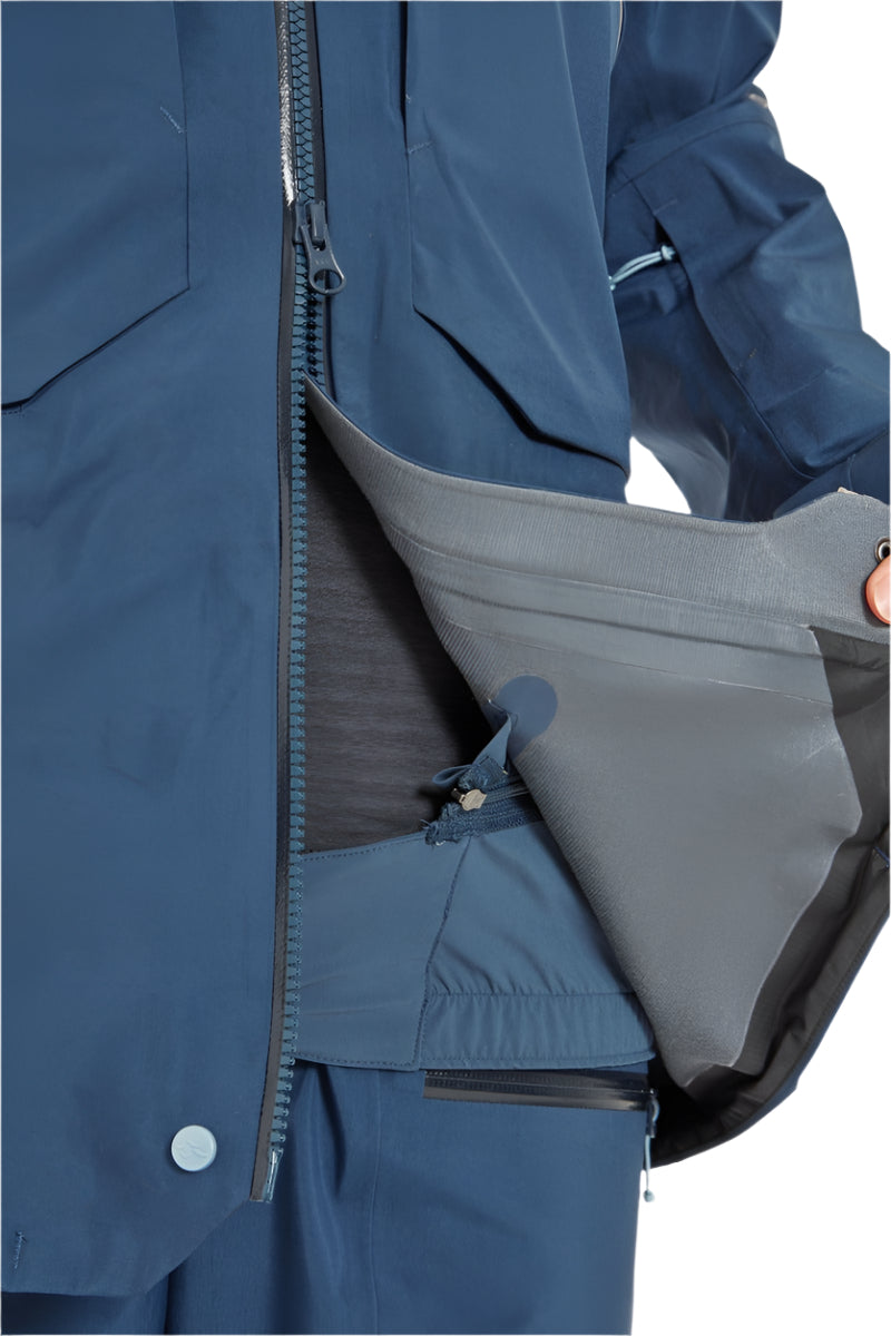 Rab Women's Khroma Converge GORE-TEX Ski Jacket in Tempest Blue - front detail, worn (reference only, not a stocked colour)