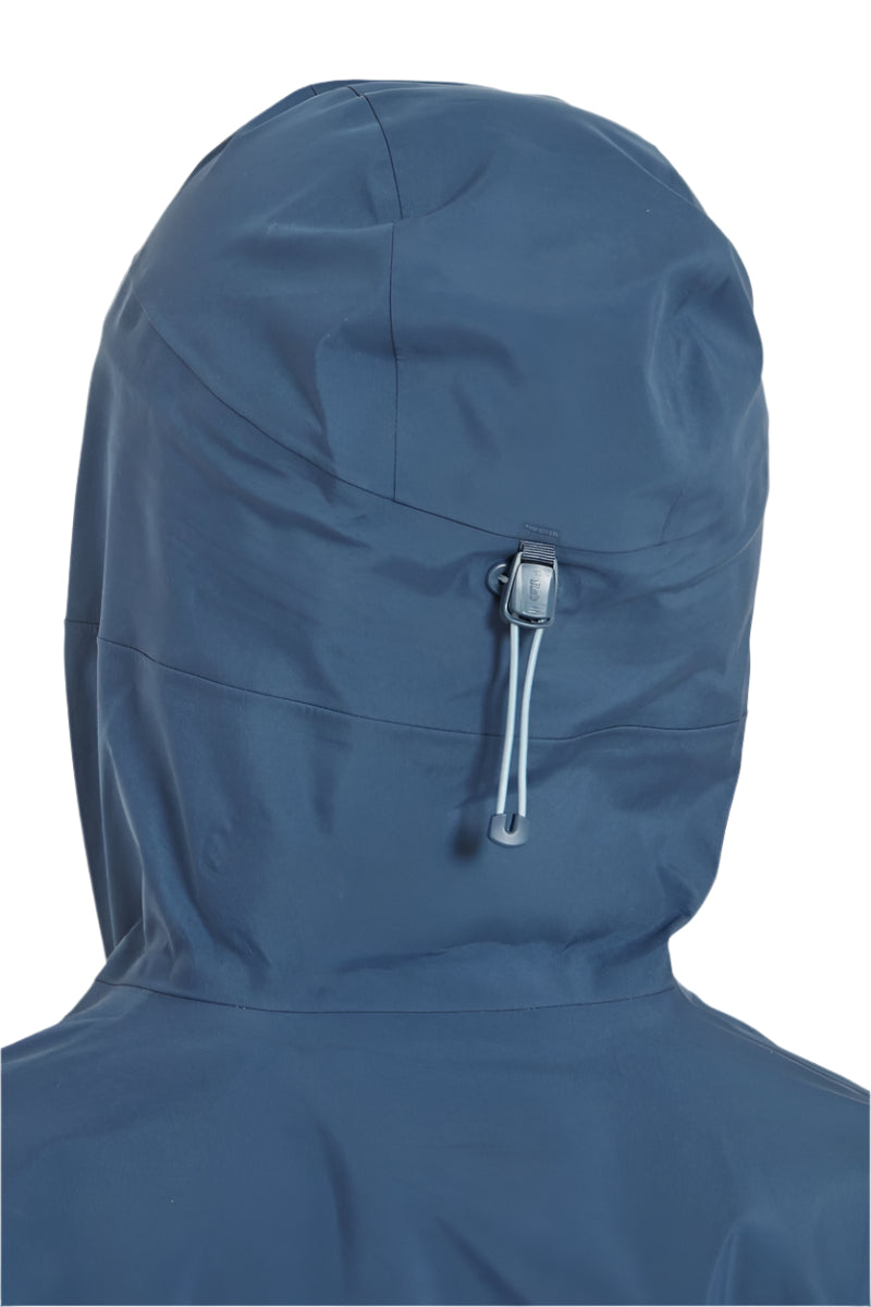 Rab Women's Khroma Converge GORE-TEX Ski Jacket in Tempest Blue - hood detail, worn (reference only, not a stocked colour)