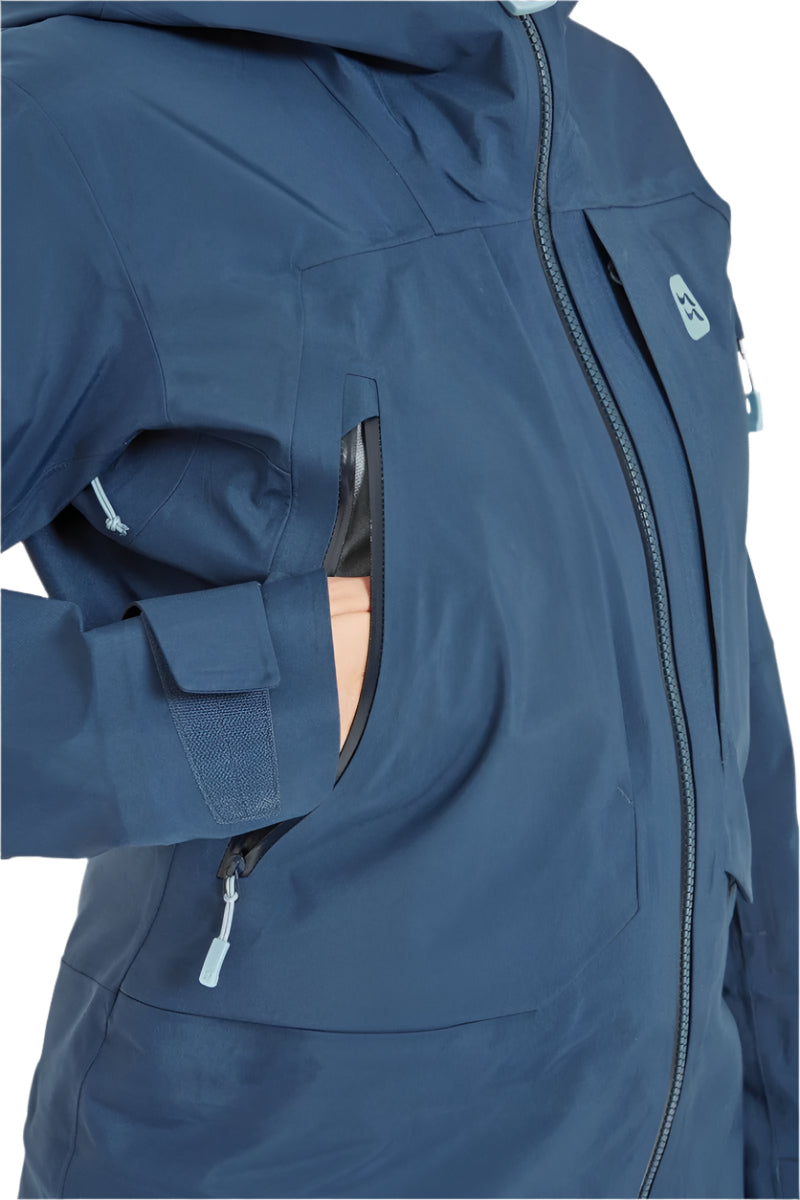 Rab Women's Khroma Converge GORE-TEX Ski Jacket in Tempest Blue - underarm vent detail, worn (reference only, not a stocked colour)