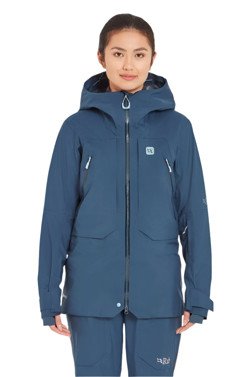 Rab Women's Khroma Converge GORE-TEX Ski Jacket in Tempest Blue - worn, front (reference only, not a stocked colour)