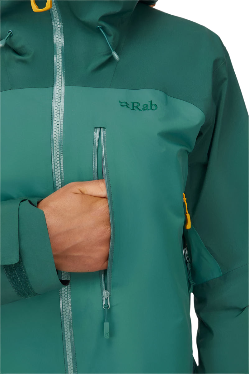 Rab Women's Latok Mountain GORE-TEX Pro Jacket in Greenslate/Eucalyptus - hand pocket detail
