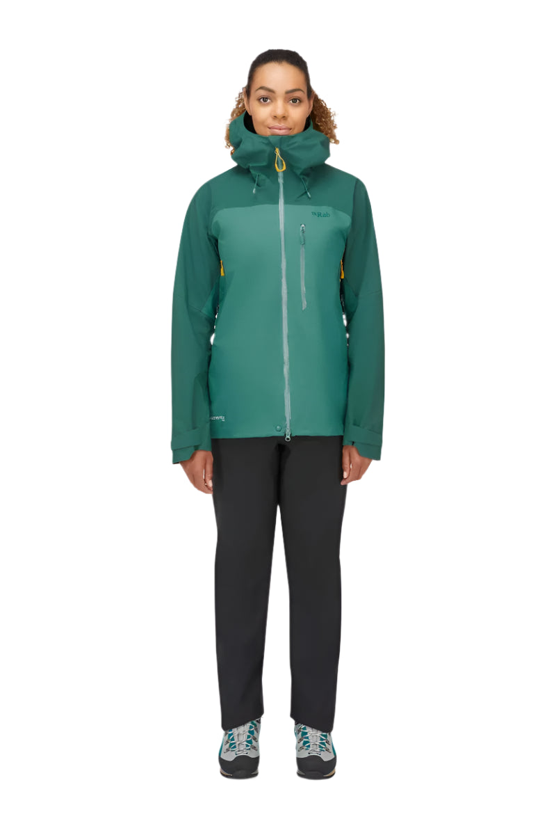 Rab Women's Latok Mountain GORE-TEX Pro Jacket in Greenslate/Eucalyptus - worn, front