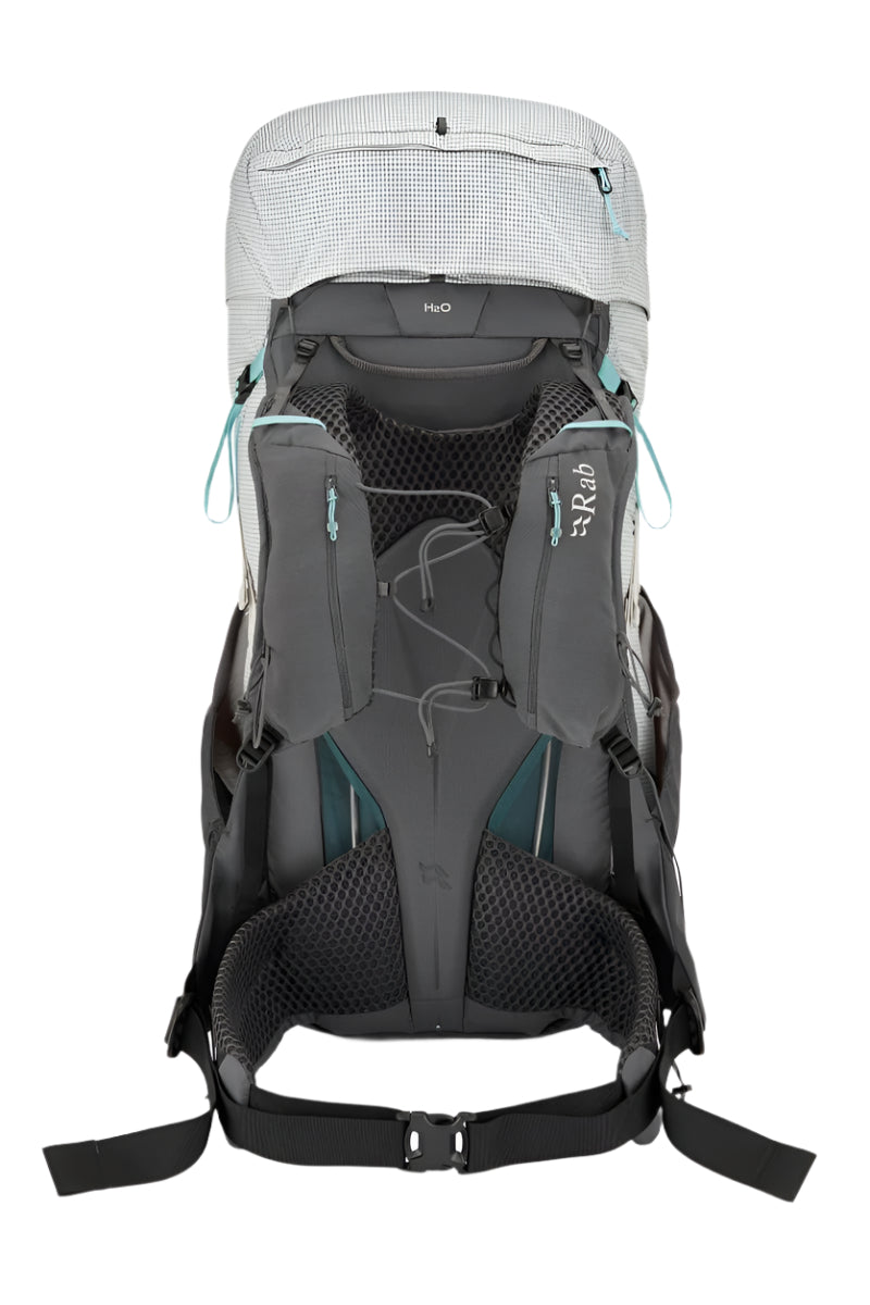 Rab Women's Muon ND50L Hiking Pack in Pewter/Graphene - Back View