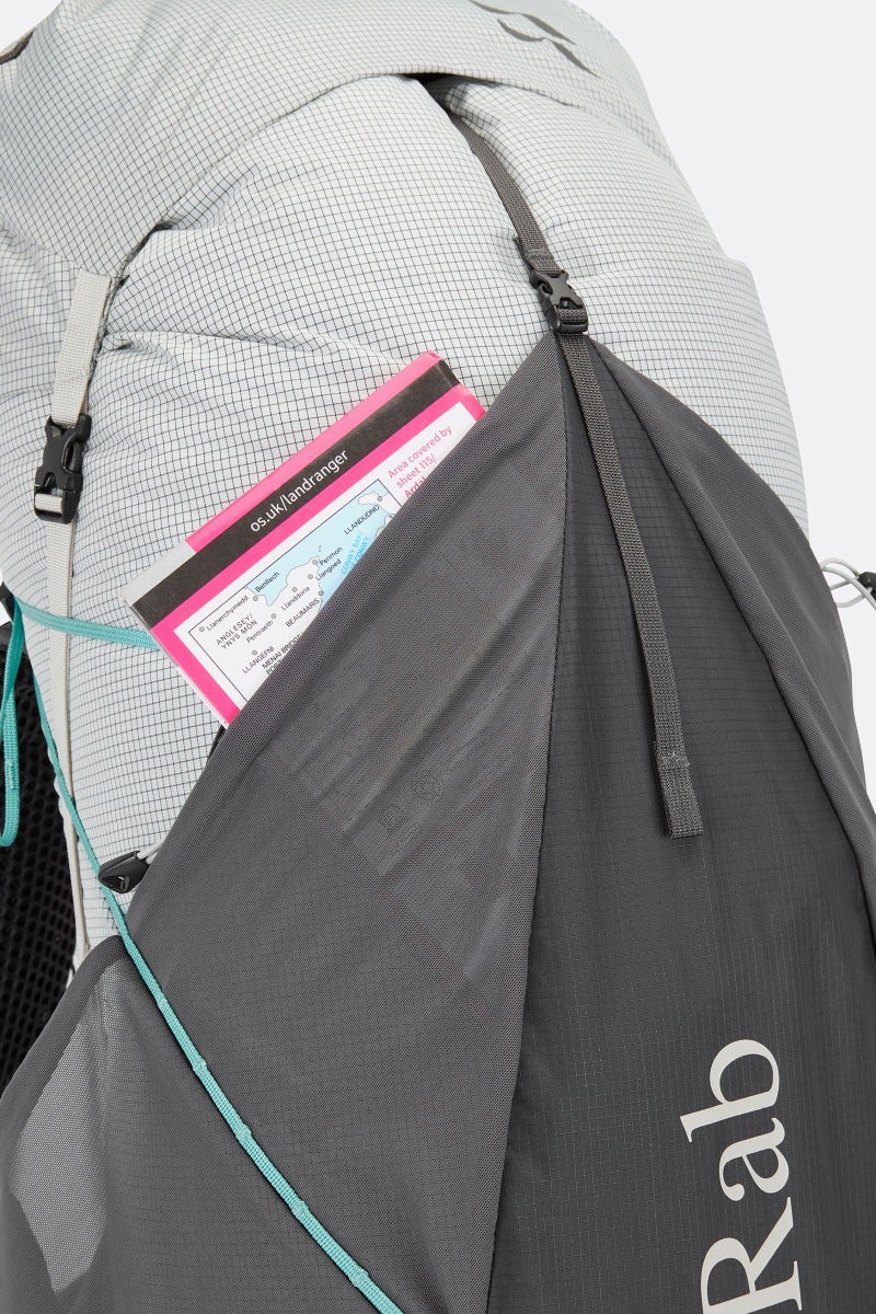 Rab Women's Muon ND50L Hiking Pack in Pewter/Graphene - Lid Detail