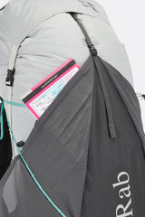 Rab Women's Muon ND50L Hiking Pack in Pewter/Graphene - Lid Detail