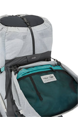 Rab Women's Muon ND50L Hiking Pack in Pewter/Graphene - Lid Open