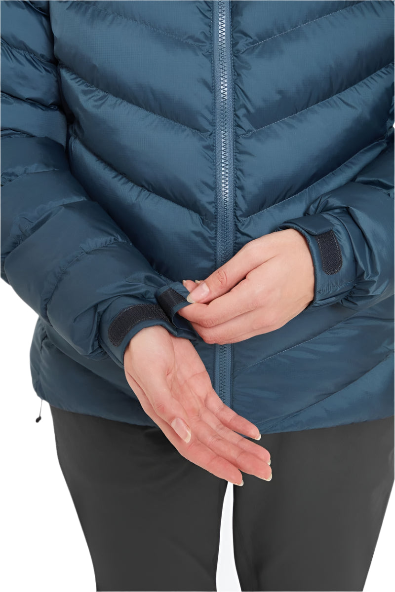 Rab Women's Nebitron Pro Insulated Jacket in Orion Blue - cuff detail worn