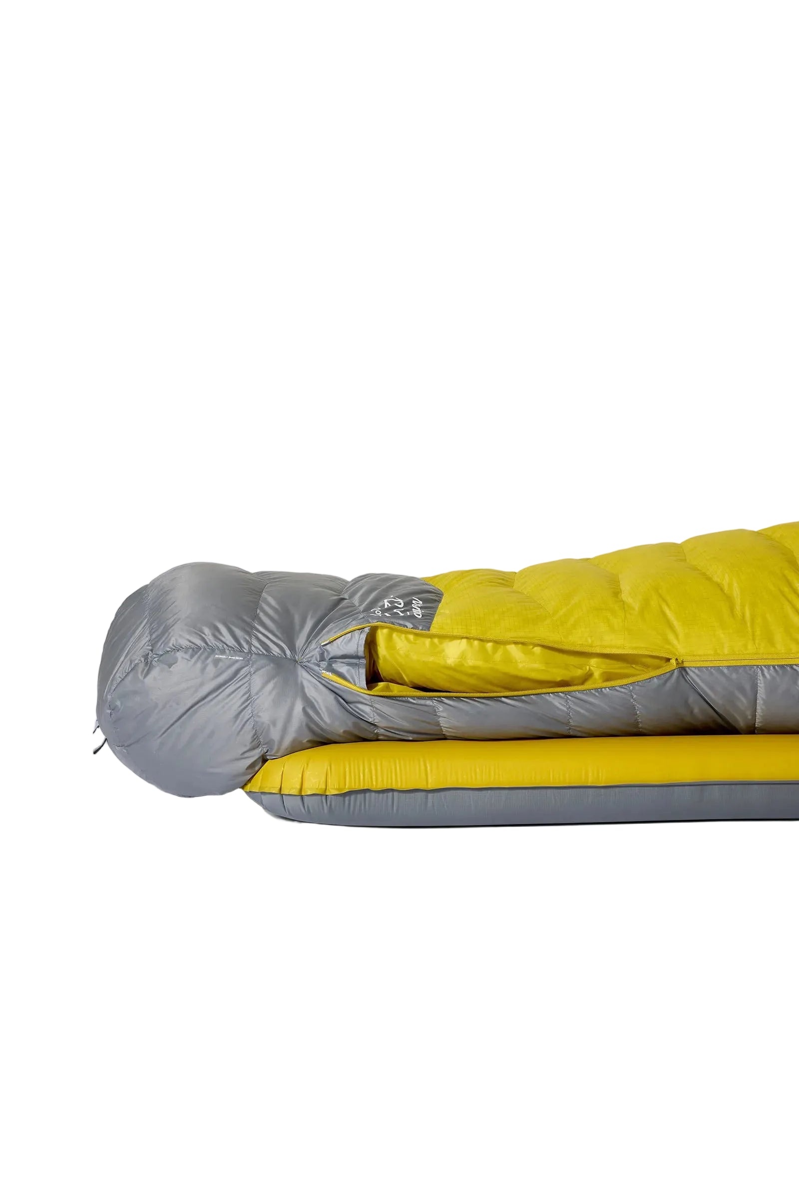 Rab Women's Neutrino Down Sleeping Bag (-6°C/20F) in Zinc/Dark Pollen - Laid Flat Side