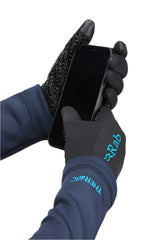 Rab Women's Phantom Grip Gloves in Black - Touchscreen Detail, Worn