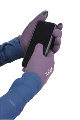 Rab Women's Power Stretch Contact Gloves in Fig (Reference) - Touchscreen Detail, Worn