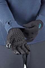 Rab Women's Power Stretch Contact Grip Gloves in Black - Worn, Hands Detail