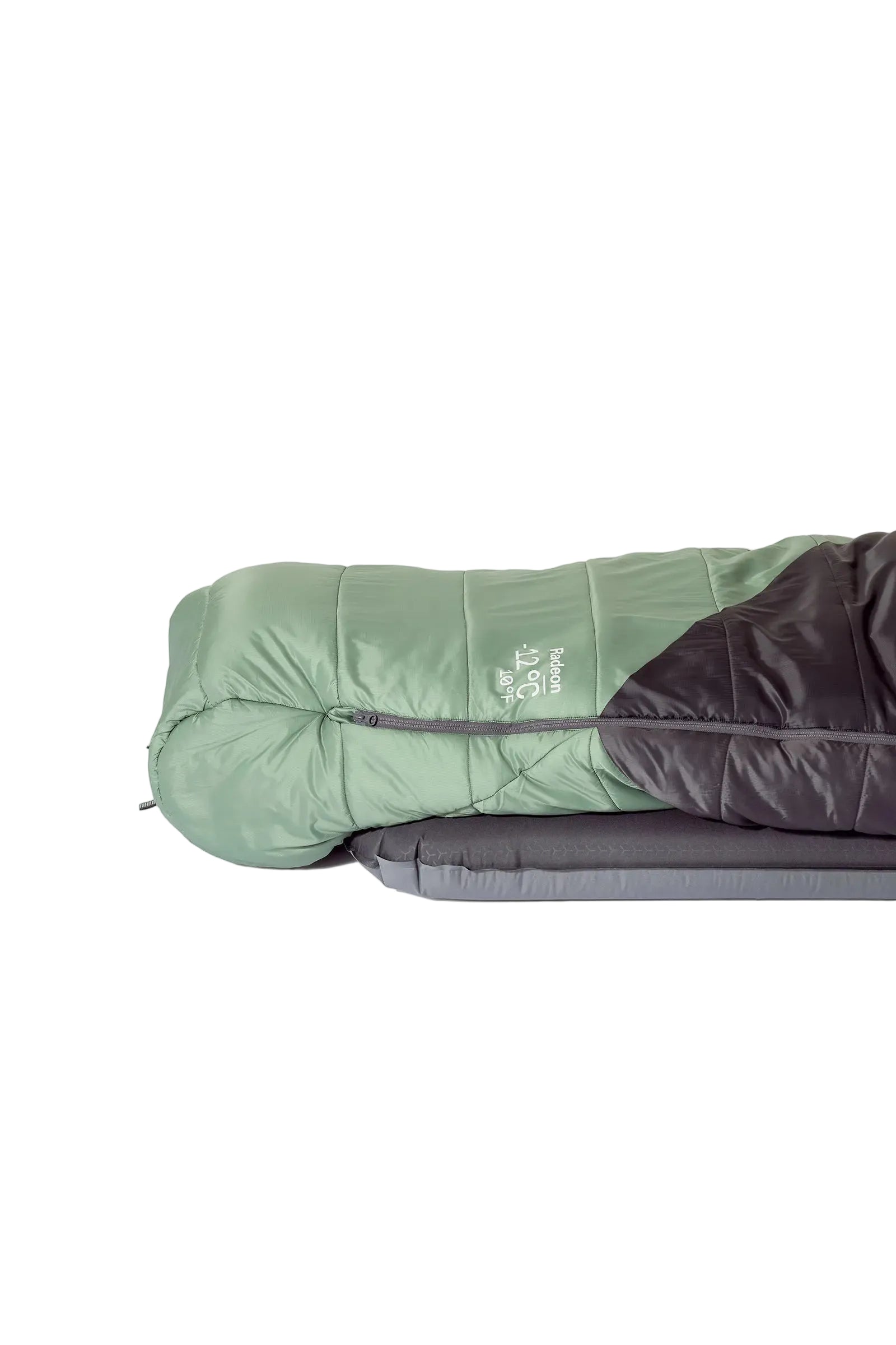 Rab Women's Radeon Synthetic Sleeping Bag (0°C/32F) in Dark Fig Green/Graphene - worn