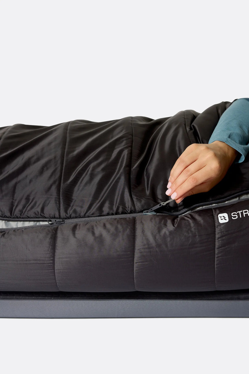 Rab Women's Radeon Synthetic Sleeping Bag (0°C/32F) in Dark Fig Green/Graphene - worn, drawcord detail