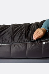 Rab Women's Radeon Synthetic Sleeping Bag (-12°C/10F) in Dark Fig Green/Graphene - worn, drawcord detail