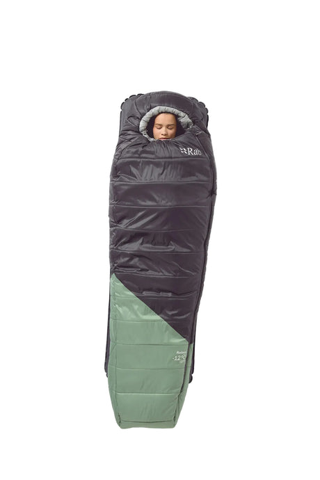 Rab Women's Radeon Synthetic Sleeping Bag (-12°C/10F) in Dark Fig Green/Graphene - worn, face out