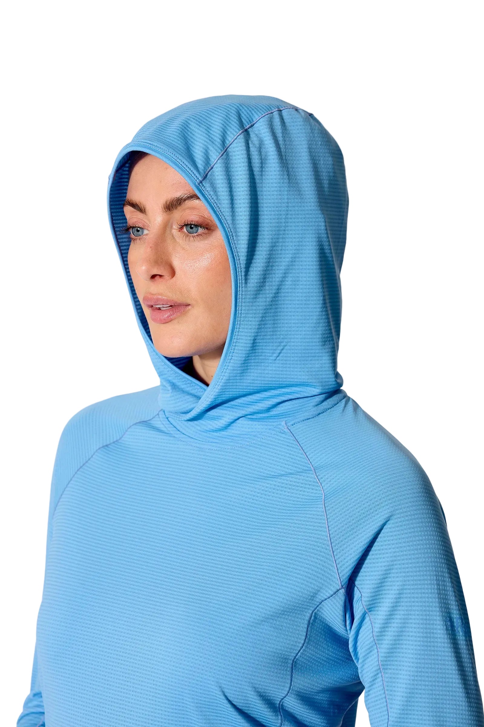Rab Women's Sonic Hoody in Bluebird - hood detail