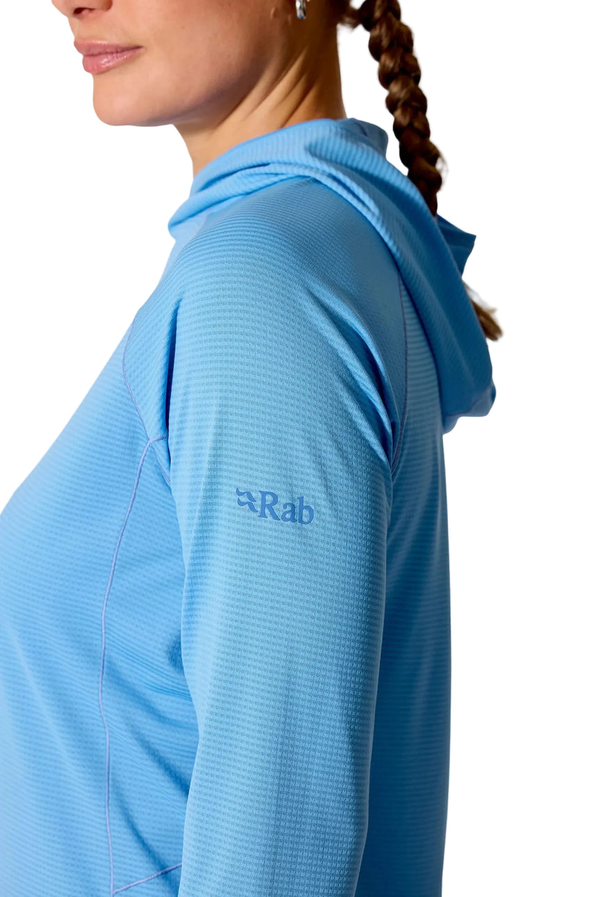 Rab Women's Sonic Hoody in Bluebird - hood side detail
