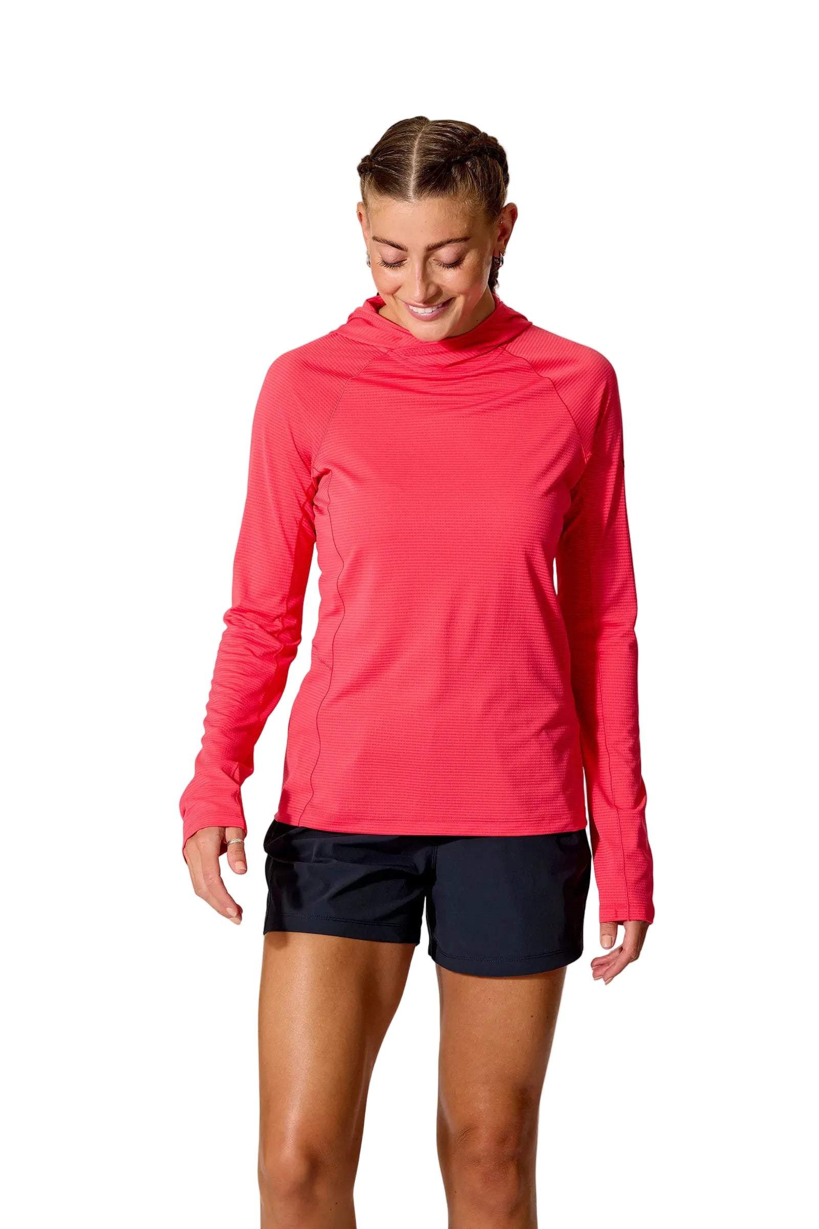 Rab Women's Sonic Hoody in Hibiscus - worn