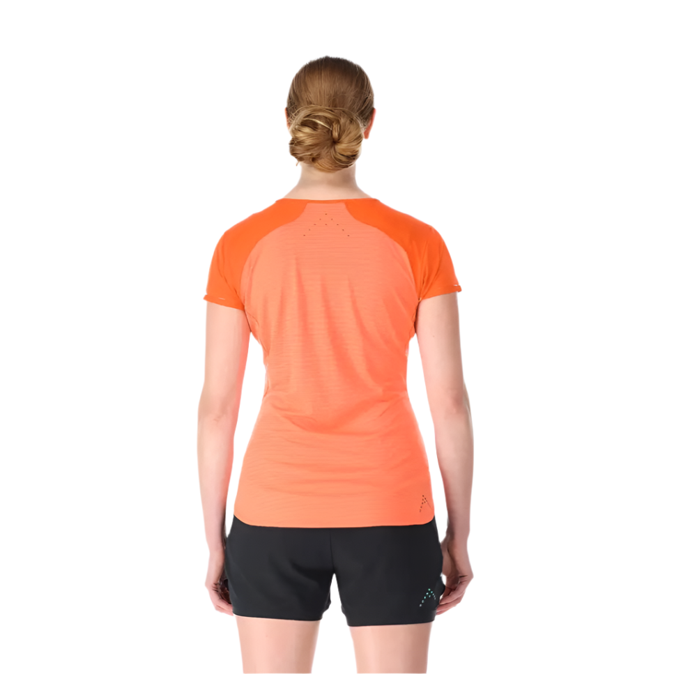 Rab Women's Sonic Ultra Tee in Red Grapefruit/Reef - Back Detail