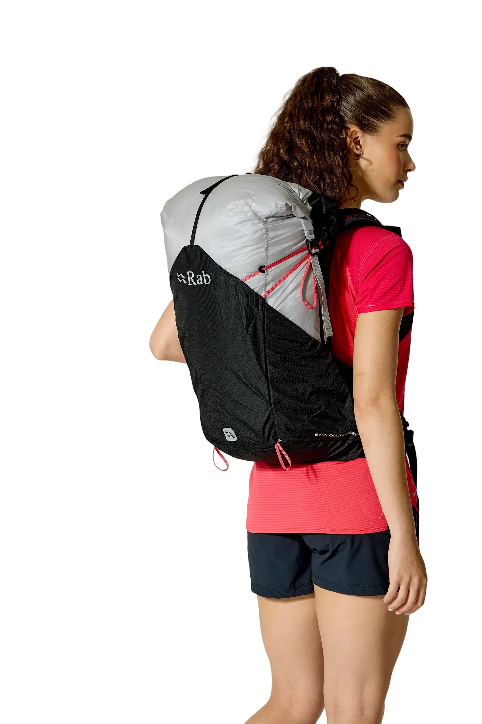 Rab Women's Syclon XP ND 28L Waterproof Pack in Black/Dark Pewter - Back View On Model 3