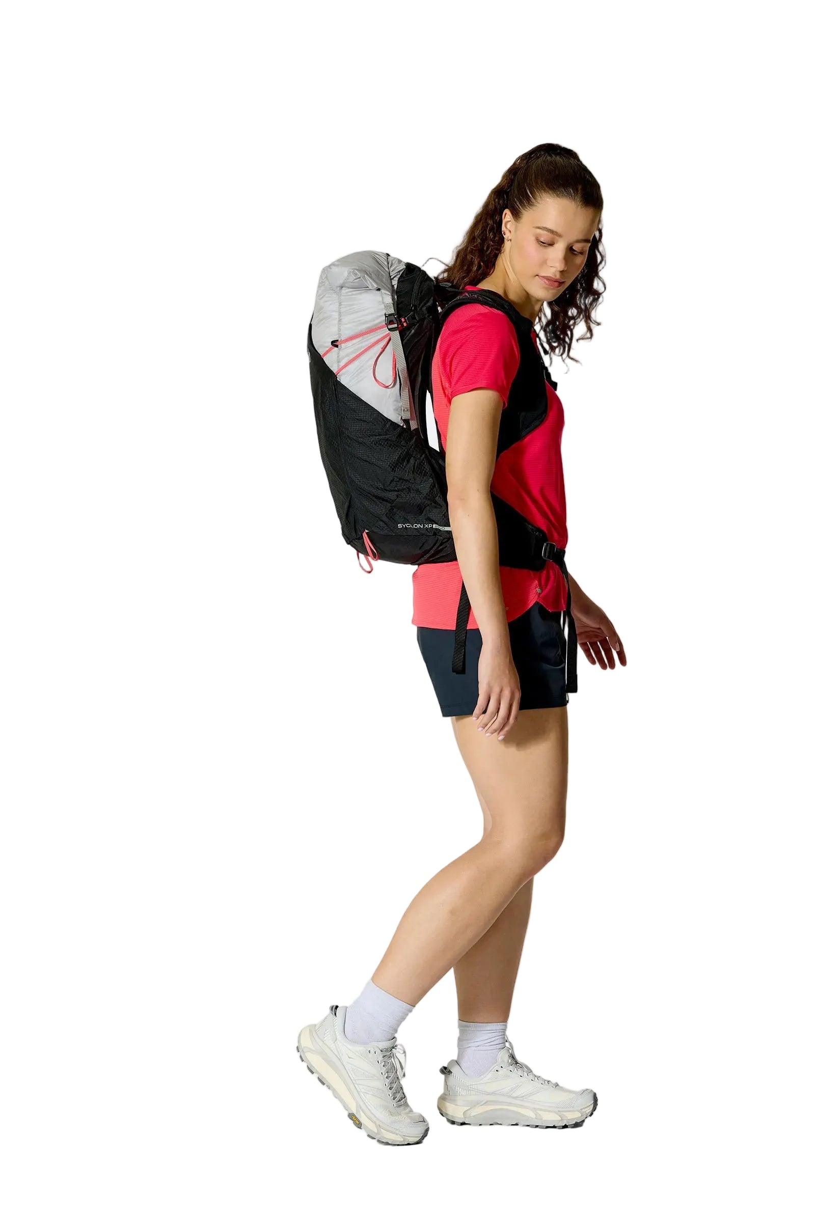 Rab Women's Syclon XP ND 28L Waterproof Pack in Black/Dark Pewter - Side View On Model 2