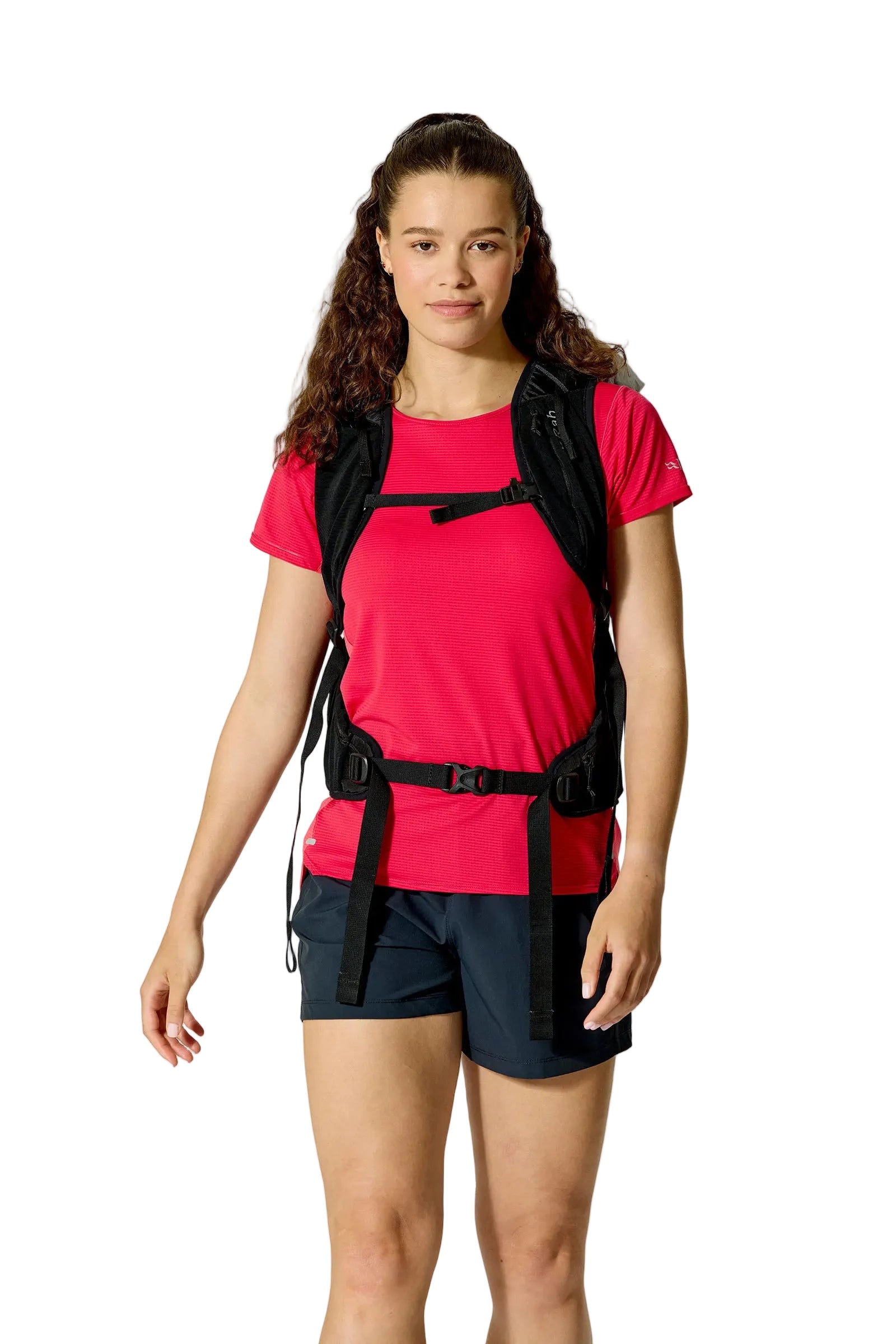 Rab Women's Syclon XP ND 28L Waterproof Pack in Black/Dark Pewter - Three Quarter View On Model 3