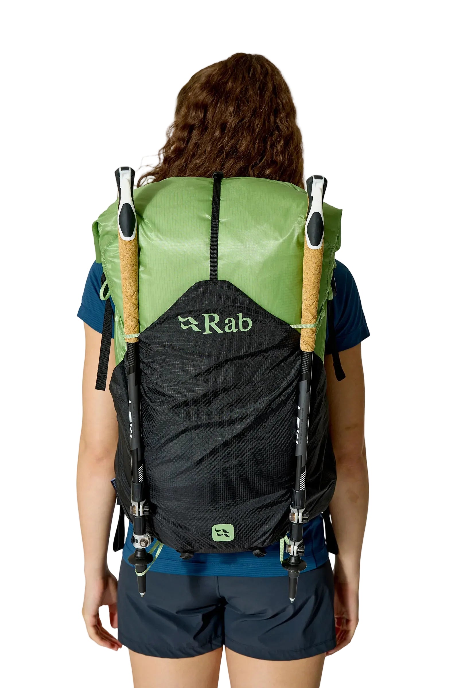 Rab Women's Syclon XP ND 38L Waterproof Pack in Black/Dark Fig Green - Back View On Model 2