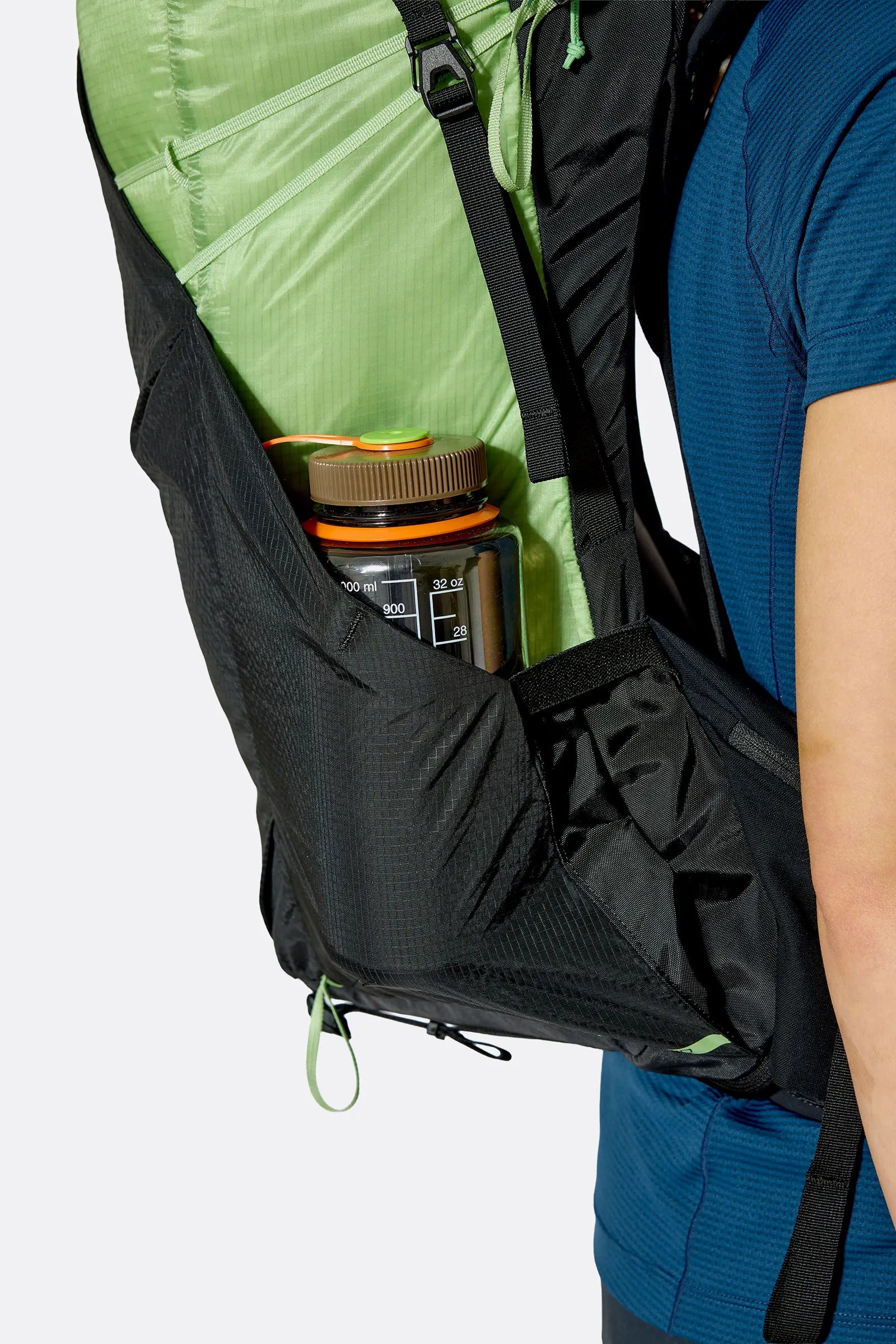 Rab Women's Syclon XP ND 38L Waterproof Pack in Black/Dark Fig Green - Hipbelt Pocket Detail