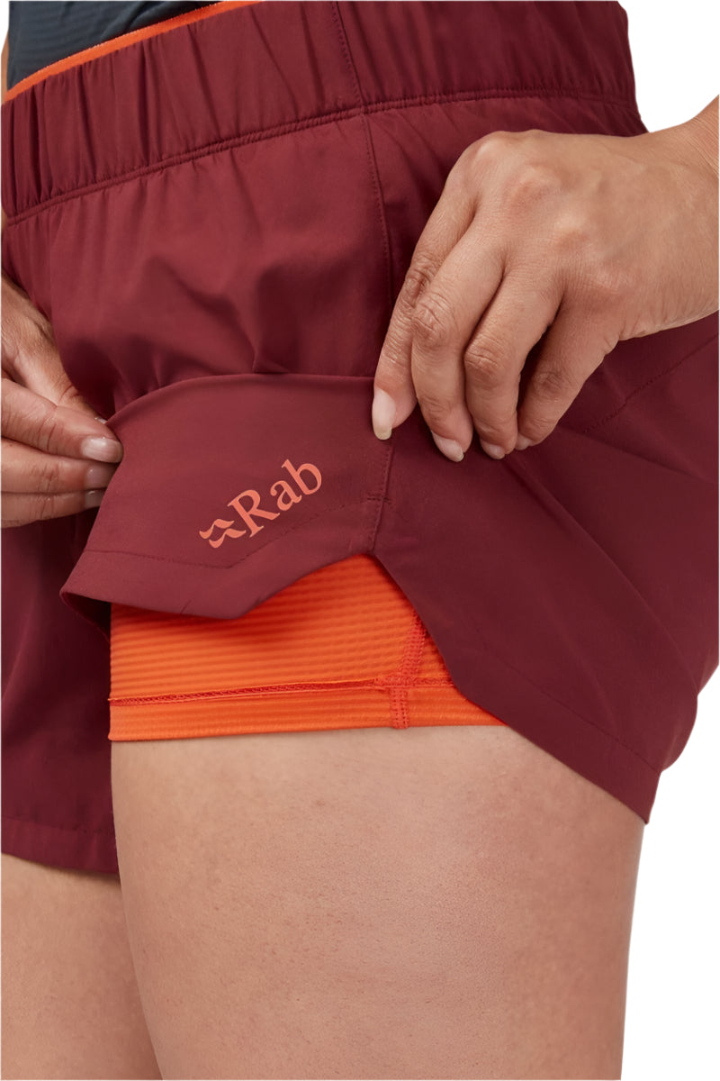 Rab Women's Talus Active Shorts in Deep Heather - on model, hip pocket detail