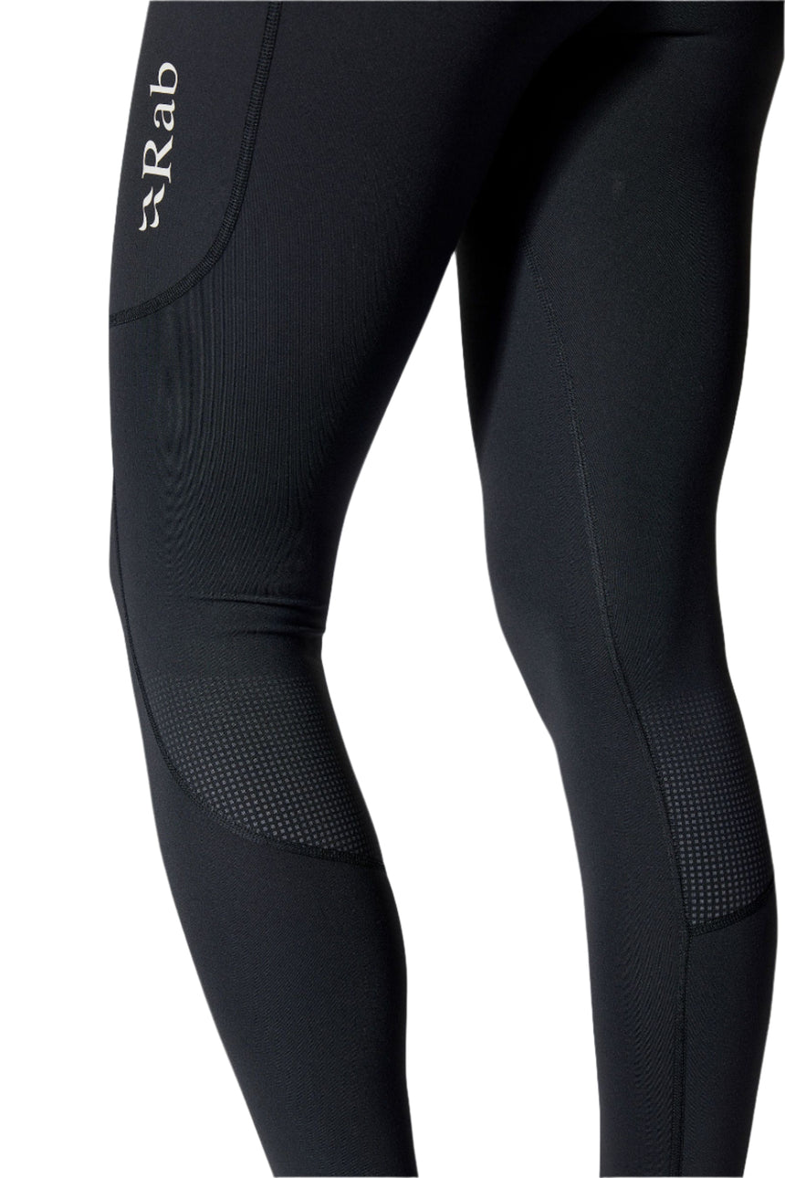 Rab Women's Talus Running Tights in Black - calf panel detail