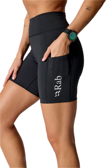 Rab Women's Talus Tight Running Shorts in Black - thigh pocket detail
